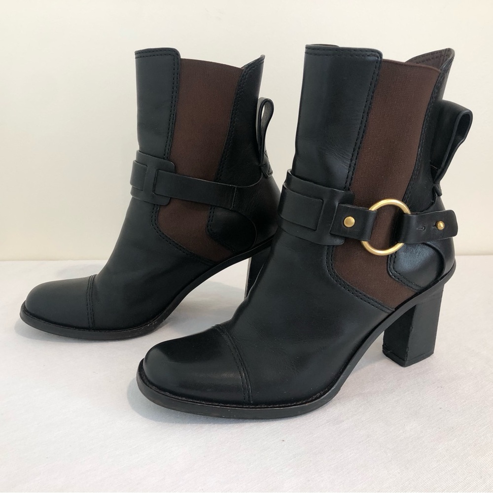 See by Chloe Alexis Bootie Black Leather Ankle Boots Square Toe 38